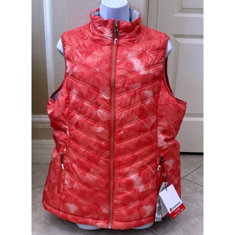 Sunice Womens Reversible Thermal Quilted Vest Coral Camo Grey S64506 NEW